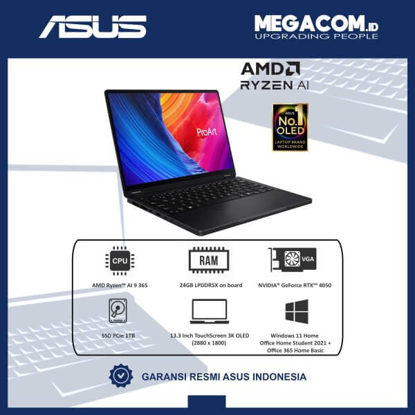 Asus ProArt PX13 HN7306WU-OLEDS911M [AMD Ryzen AI 9 365|RTX 4050|RAM 24GB|SSD 1TB|Win11|OHS21+365]