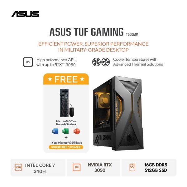 Asus TUF Gaming Mini Tower T500MV-G350715WOM [Intel Core 7 240H|RTX 3050|RAM 16GB|SSD 512GB|Win11|OHS24+365]