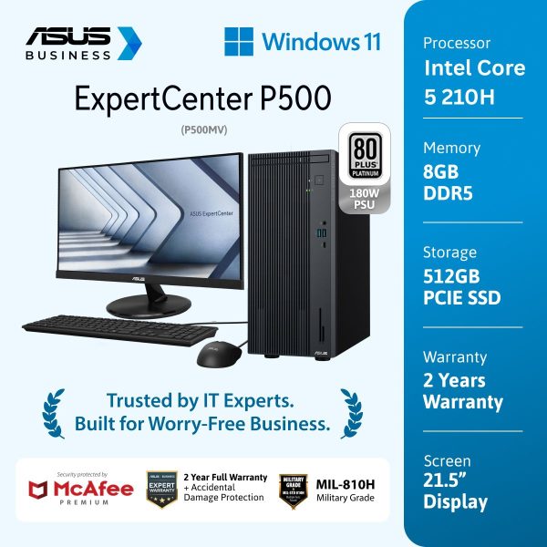 Asus ExpertCenter Mini Tower P500MV-5850332WS [Intel Core 5 210H|RAM 8GB|SSD 512GB|Win11|OHS24+365|McAfee 1Y]