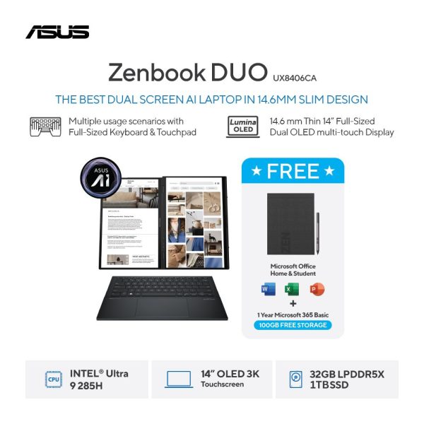 Asus Zenbook Duo UX8406CA-OLED9311TM [Ultra 9-285H|RAM 32GB|SSD 1TB|Win11|OHS24+365]