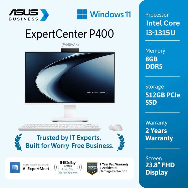 Asus ExpertCenter P400 PC AIO P440VAK-W3851WS [i3-1315U|RAM 8GB|SSD 512GB|Win11|OHS24+365|McAfee|White]