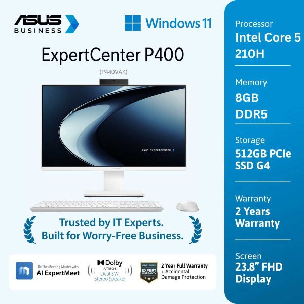Asus ExpertCenter P400 PC AIO P440VAK-W5852WS [Intel Core 5 210H|RAM 8GB|SSD 512GB|Win11|OHS24+365|White]