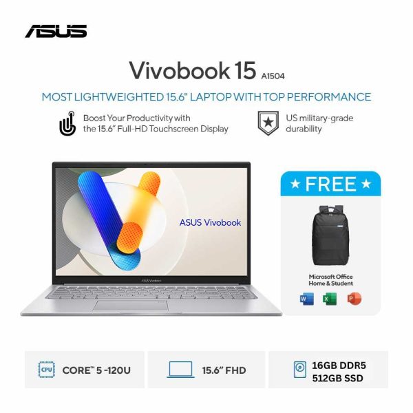 Asus Vivobook 15 A1504VAP-VIPS5153TM [Core 5-120U|TouchScreen|RAM 16GB|SSD 512GB|Win11|OHS24+365|Silver]