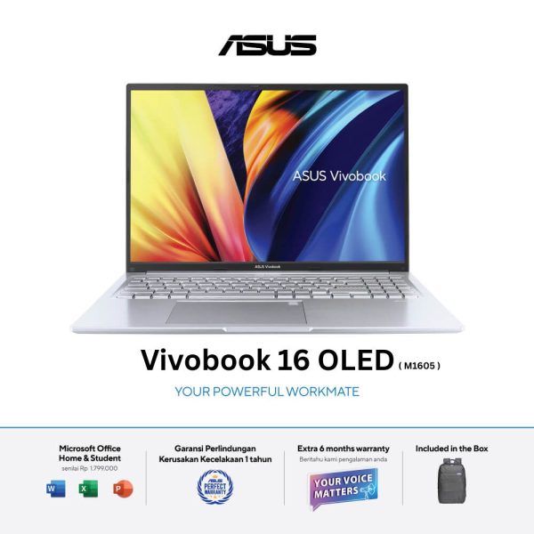 Asus Vivobook 16 OLED M1605NAQ-OLED5152M [AMD Ryzen 5 150|RAM 16GB|SSD 512GB|Win11|OHS24+365|Silver]