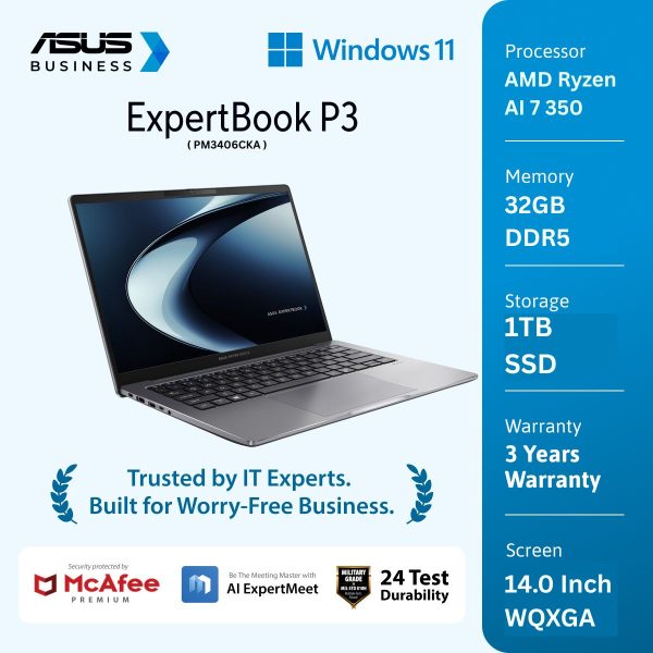 Asus ExpertBook P3 PM3406CKA-NZ7310WS [AMD Ryzen AI 7 350|RAM 32GB|SSD 1TB|Win11|OHS24+365|McAfee 1Y]