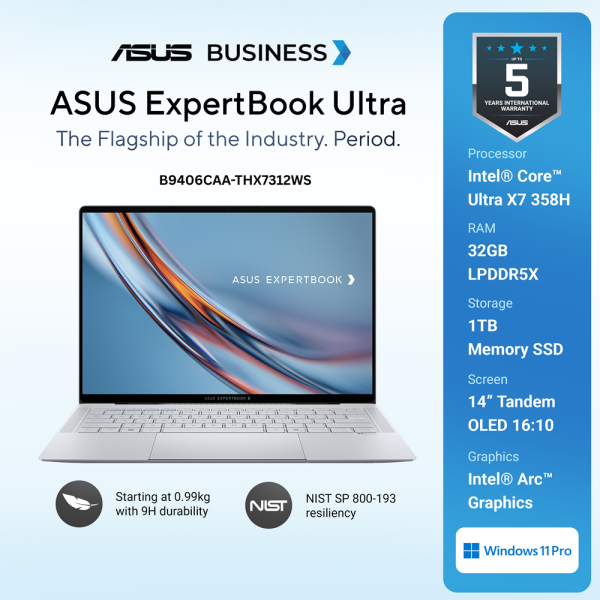 Asus ExpertBook Ultra B9406CAA-THX7312WS [Intel Core Ultra X7 358H|RAM 32GB|SSD 1TB|TouchScreen|Win11|OHS24+365]