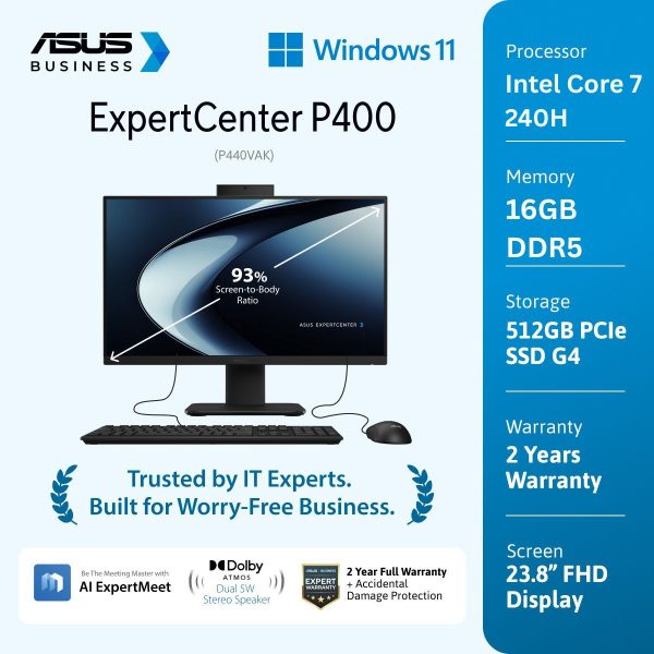 Asus ExpertCenter P400 PC AIO P440VAK-B7152WS [Intel Core 7 240H|RAM 16GB|SSD 512GB|Win11|OHS24+365|Black]
