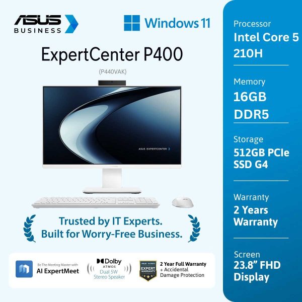 Asus ExpertCenter P400 PC AIO P440VAK-W5152WS [Core 5 210H|RAM 16GB|SSD 512GB|Win11|OHS24+365|White]