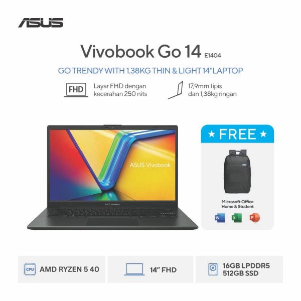 Asus Vivobook Go 14 E1404FA-VIPS5154M [AMD Ryzen 5 40|RAM 16GB|SSD 512GB|Win11|OHS24+365|Black]