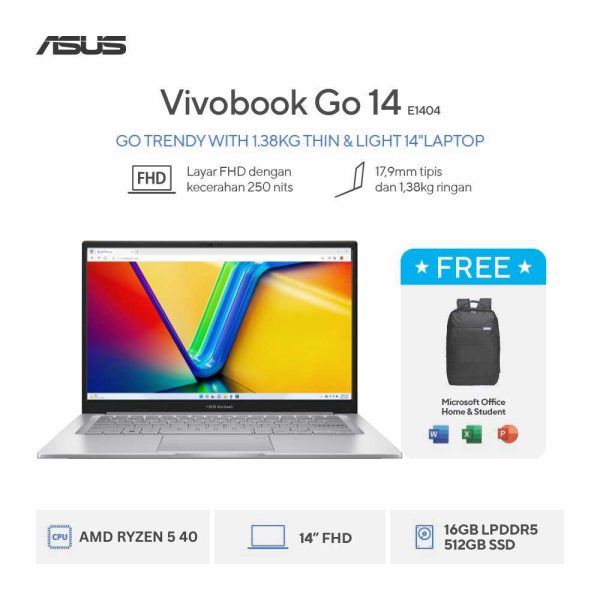 Asus Vivobook Go 14 E1404FA-VIPS5156M [AMD Ryzen 5 40|RAM 16GB|SSD 512GB|Win11|OHS24+365|Silver]