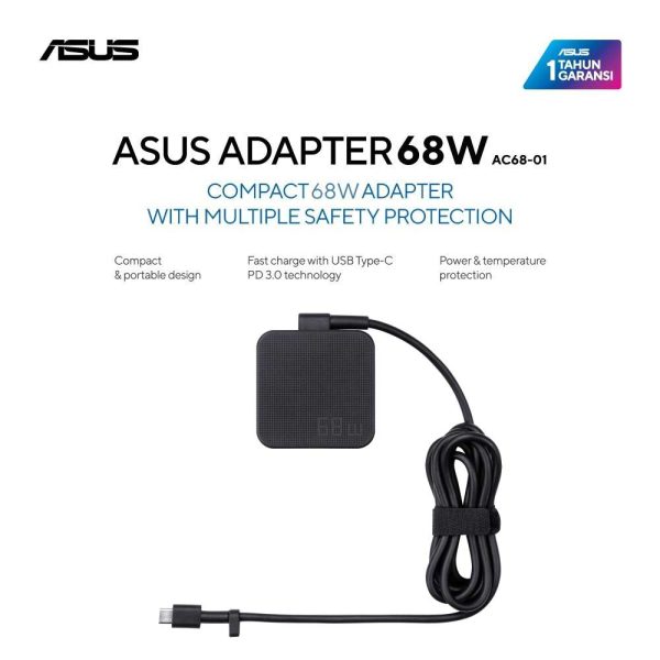 Asus 68W Type C Adapter | Charger AC68-01 [Original|Garansi Resmi Asus Indonesia 1 Tahun]