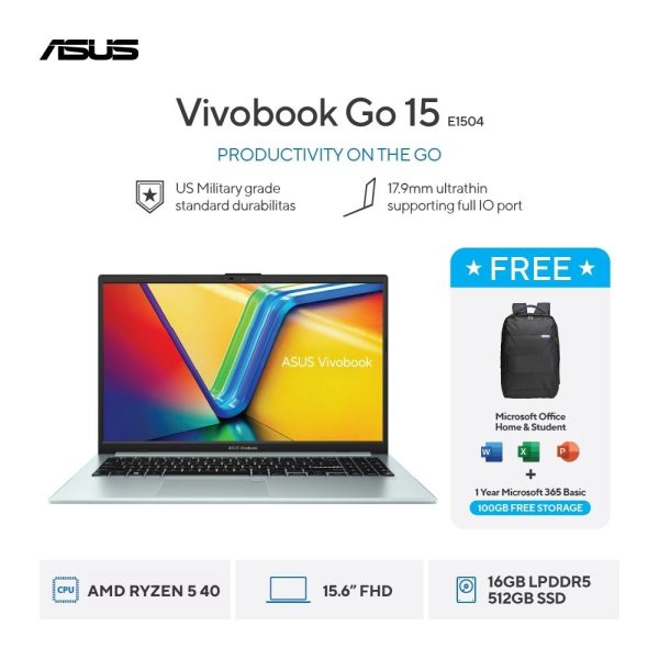 Asus Vivobook Go 15 E1504FA-VIPS5155M [AMD Ryzen 5 40|RAM 16GB|SSD 512GB|Win11|OHS24+365|GreenGrey]