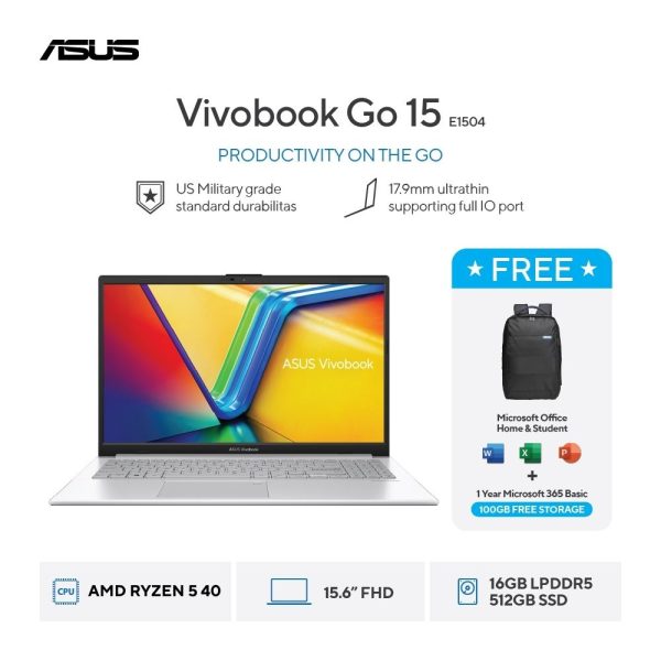 Asus Vivobook Go 15 E1504FA-VIPS5156M [AMD Ryzen 5 40|RAM 16GB|SSD 512GB|Win11|OHS24+365|Silver]
