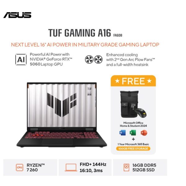 Asus TUF Gaming A16 FA608UMI-R7N56K6G-HM [AMD Ryzen 7 260|RTX 5060|RAM 16GB|SSD 512GB|Win11|OHS24+365]