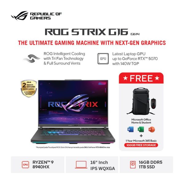 Asus ROG Strix G16 G614PP-R9N57T3G-HM [AMD R9-8940HX|RTX 5070|RAM 16GB|SSD 1TB|Win11|OHS24+365]