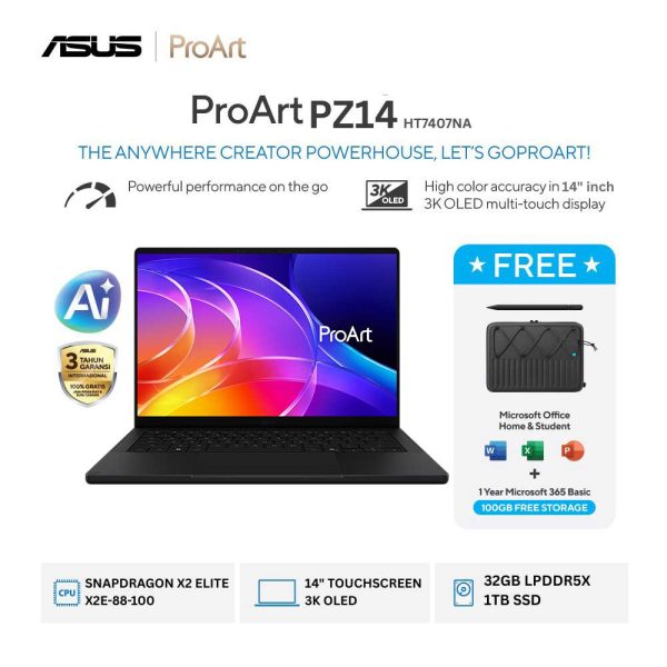 Asus ProArt Pz14 HT7407NA-OLEDSG311TM [Snapdragon X2 Elite X2E-88-100|TouchScreen|RAM 32GB|SSD 1TB|Win11|OHS24+365]