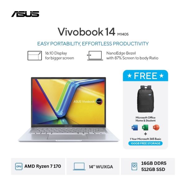 Asus Vivobook 14 M1405NAQ-VIPS7152M [AMD Ryzen 7 170|RAM 16GB|SSD 512GB|Win11|OHS24+365|Silver]