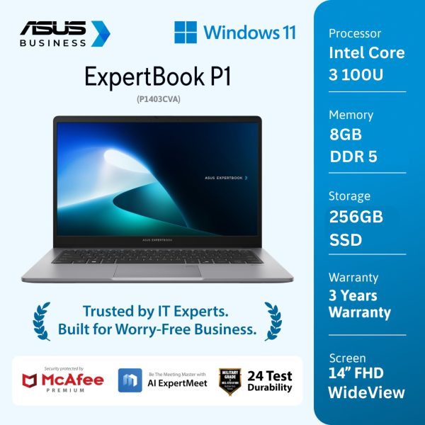 Asus ExpertBook P1 P1403CVA-S63822WS [Intel Core 3 100U|RAM 8GB|SSD 256GB|Win11|OHS24+365]