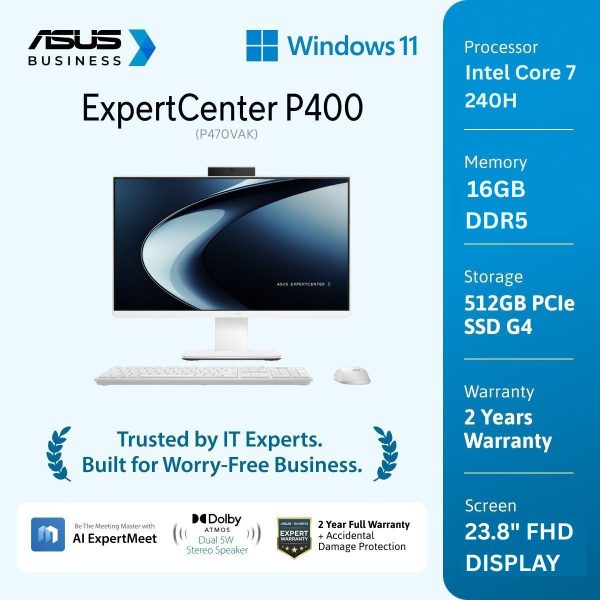 Asus ExpertCenter P400 PC AIO P440VAK-W7152WS [Intel Core 7 240H|RAM 16GB|SSD 512GB|Win11|OHS24+365|White]