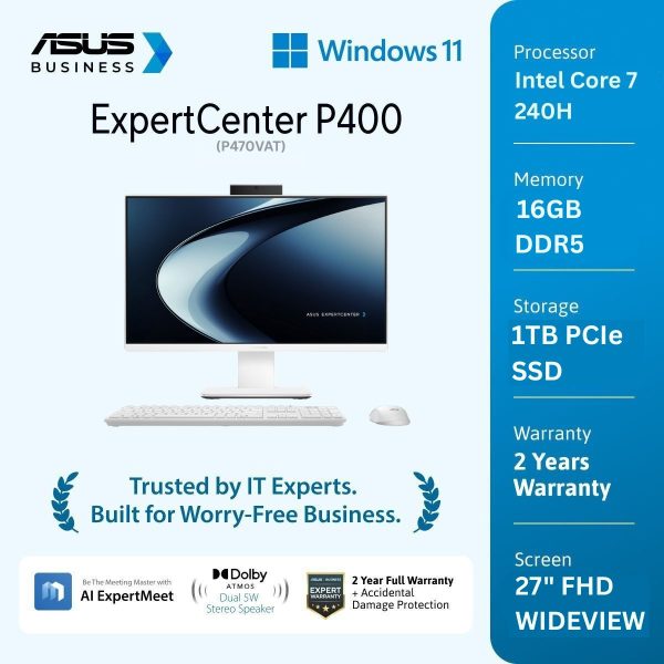 Asus ExpertCenter P400 PC AIO P470VAT-W7112WSH [Intel Core 7 240H|RAM 16GB|SSD 1TB|Win11|OHS24+365|White]
