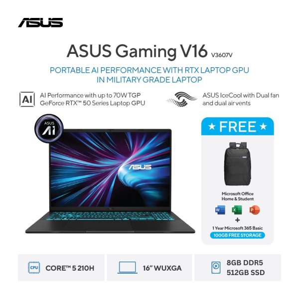 Asus Gaming V16 V3607VJ-I535K1T-HM [Intel Core 5-210H|RTX 3050|RAM 8GB|SSD 512GB|Win11|OHS24+365]