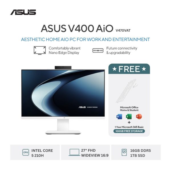 Asus V400 PC AiO V470VAT-W511WOM [Intel Core 5 210H|TouchScreen|RAM 16GB|SSD 1TB|Win11|OHS24+365|White]