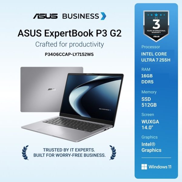 Asus ExpertBook P3 G1 P3406CCAP-LY7152WS [Intel Core Ultra 7 255H|RAM 16GB|SSD 512GB|Win11|OHS24+365]