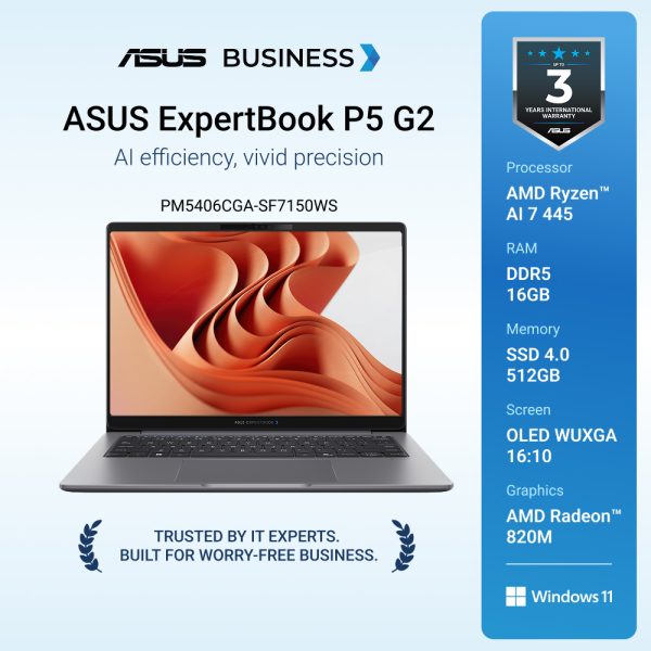 Asus ExpertBook P5 G2 PM5406CGA-SF7150WS [AMD Ryzen AI 7 445|RAM 16GB|SSD 512GB|Win11|OHS24+365]